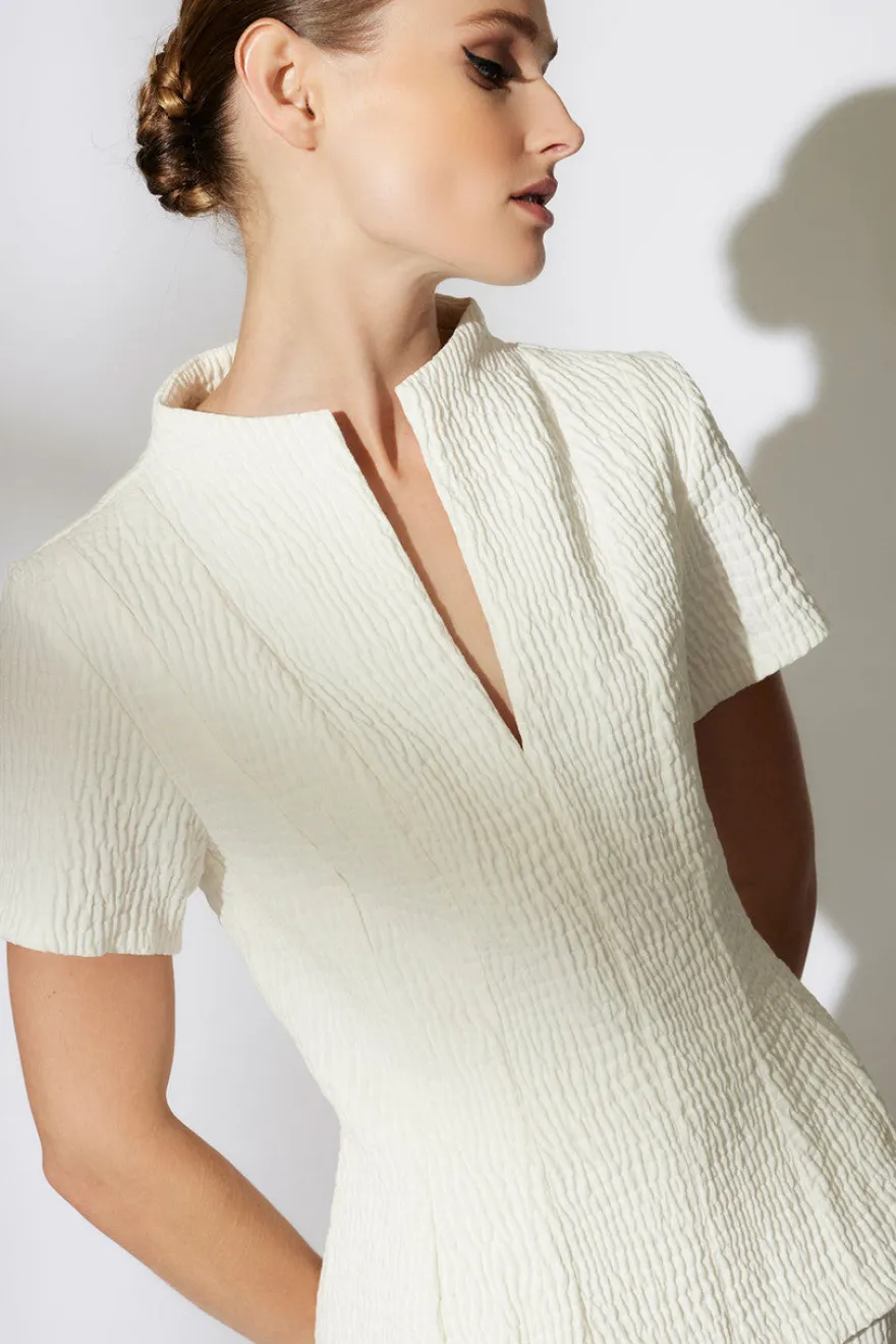 Textured Cotton Jacquard Pleated Top