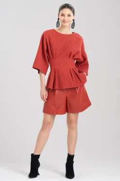 Textured Cotton Jacquard Pleated Peplum Top