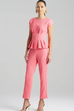 Textured Cotton Jacquard Cap Sleeve Peplum Top