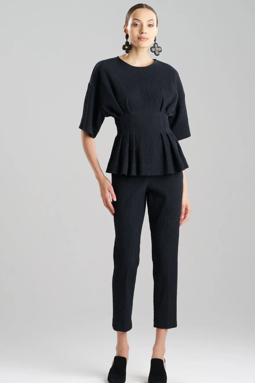 Textured Cotton Jacquard Pleated Peplum Top