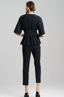 Textured Cotton Jacquard Pleated Peplum Top