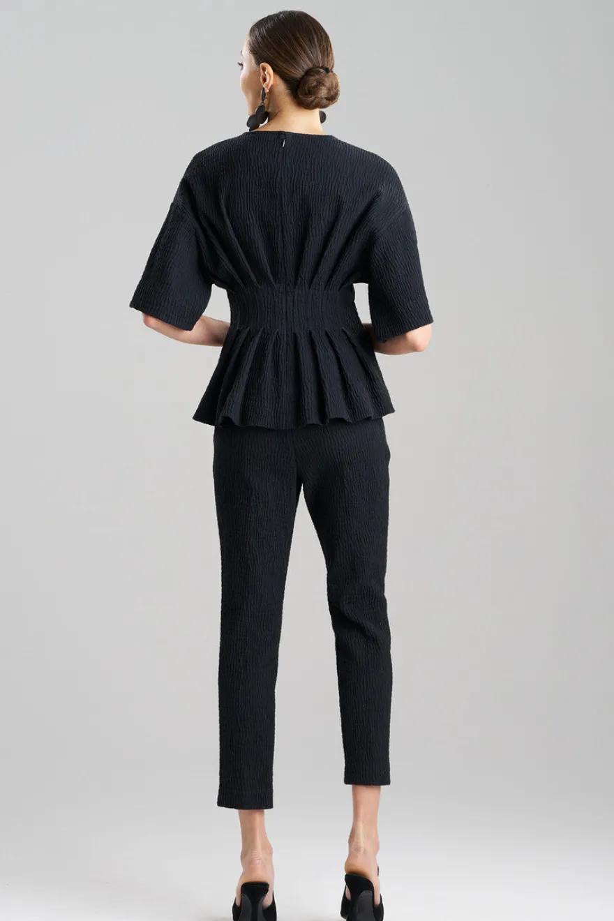 Textured Cotton Jacquard Pleated Peplum Top