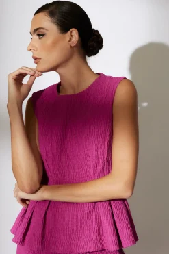Textured Cotton Jacquard Peplum Top