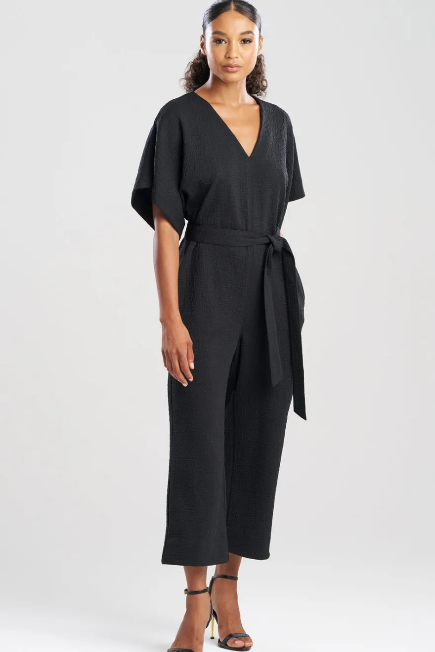 Textured Knit Crepe V-Neck Jumpsuit