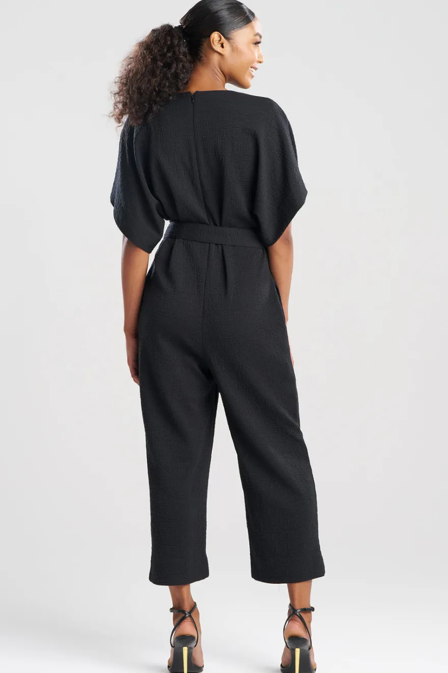 Textured Knit Crepe V-Neck Jumpsuit