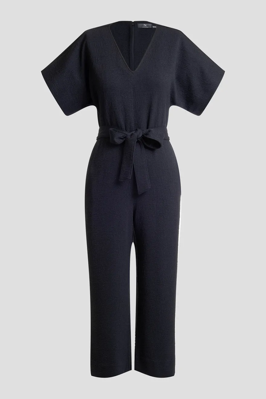 Textured Knit Crepe V-Neck Jumpsuit