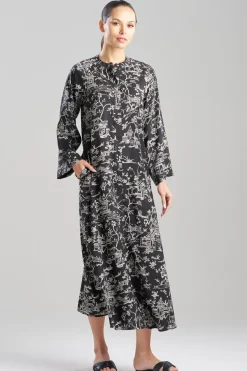 Toile Printed Satin Mandarin Zip Caftan