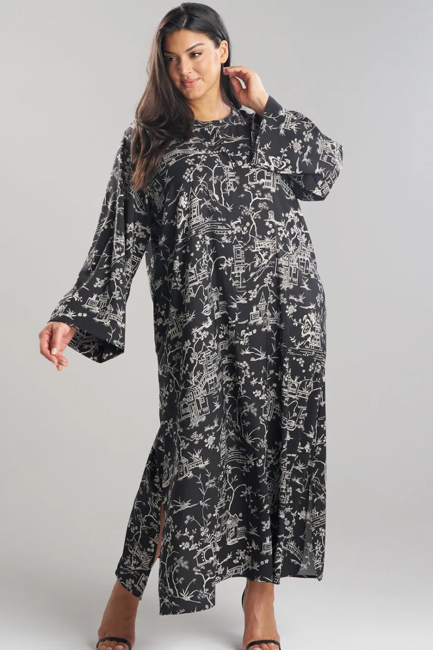 Toile Printed Satin Mandarin Zip Caftan