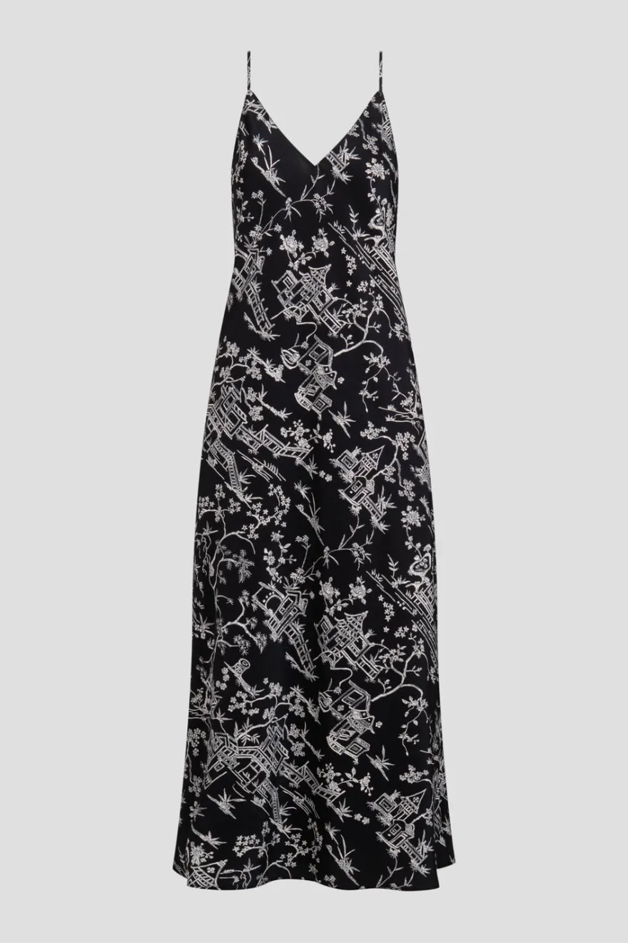 Toile Printed Satin Slip Dress