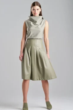 Vegan Luxe Lambskin A-line Pleated Skirt