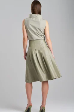 Vegan Luxe Lambskin A-line Pleated Skirt