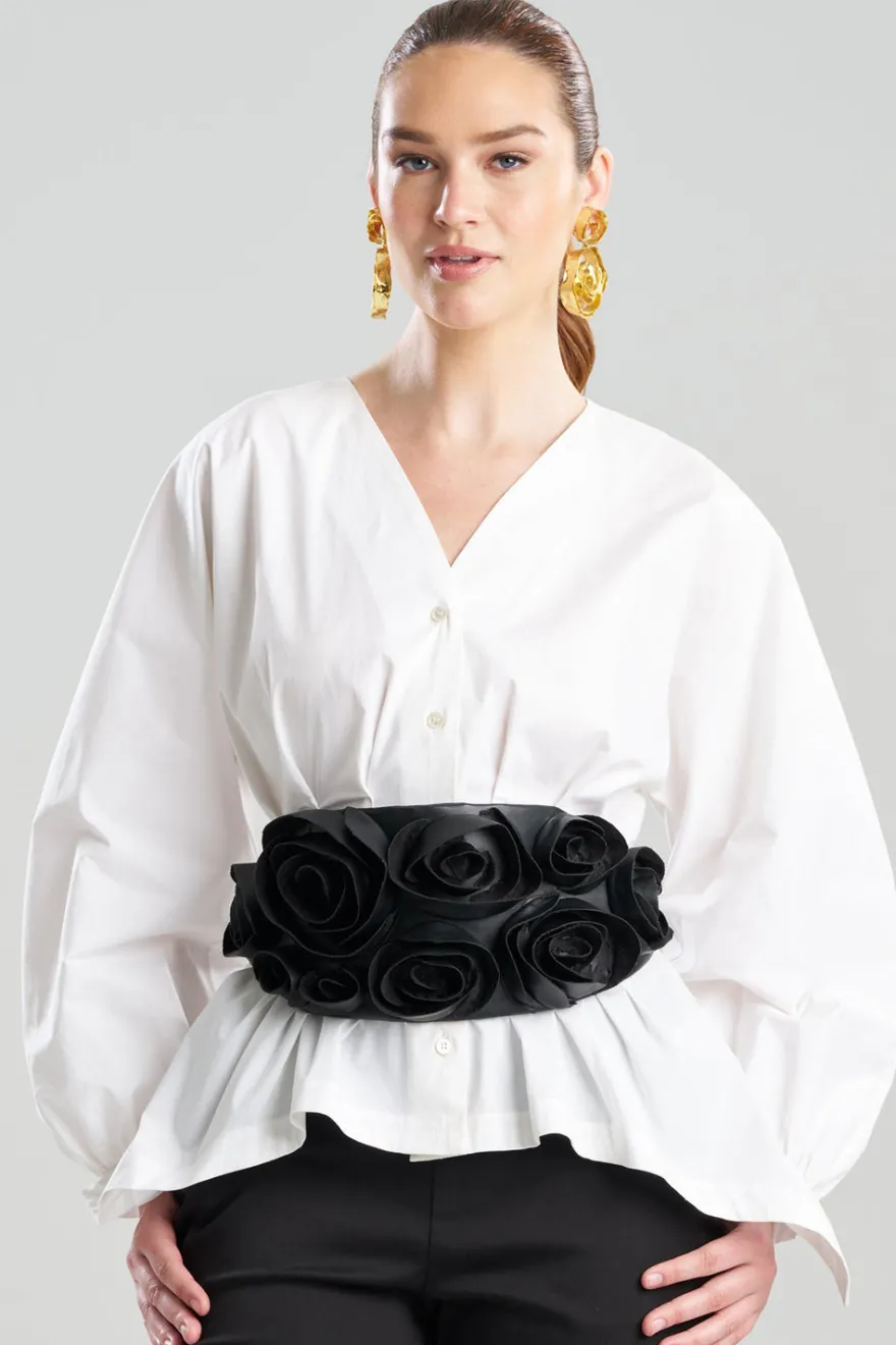 Vegan Luxe Lambskin 3D Floral Embroidered Obi Belt