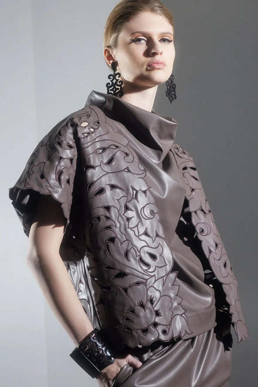 Vegan Luxe Lambskin Embroidered Vest