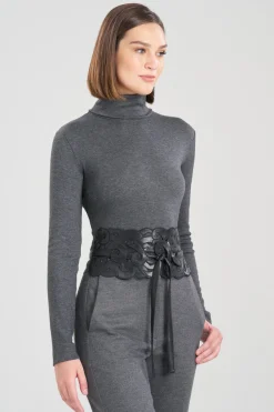 Vegan Luxe Lambskin Embroidered Scroll Obi Belt