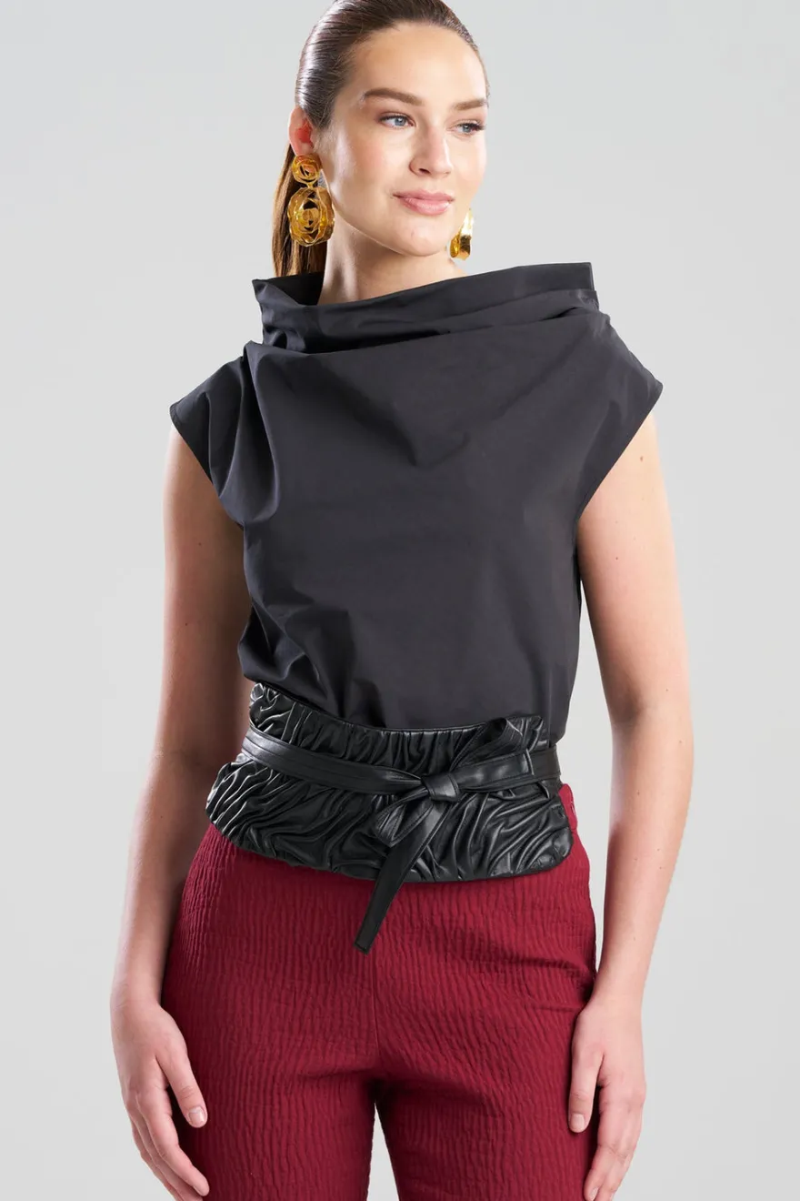 Vegan Luxe Lambskin Texture Embroidered Obi Belt