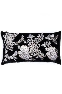 Velvet Mandarin Embroidered Oblong Pillow