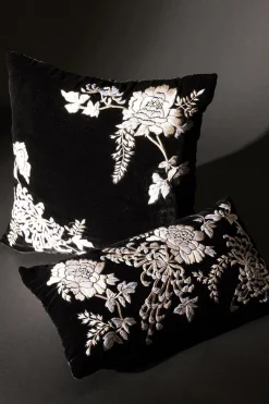 Velvet Mandarin Embroidered Oblong Pillow