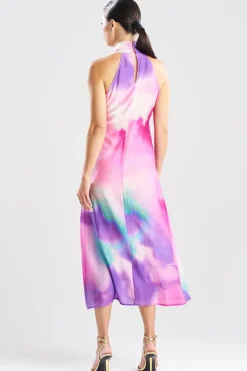 Watercolor Sheer Texture Halter Maxi Dress