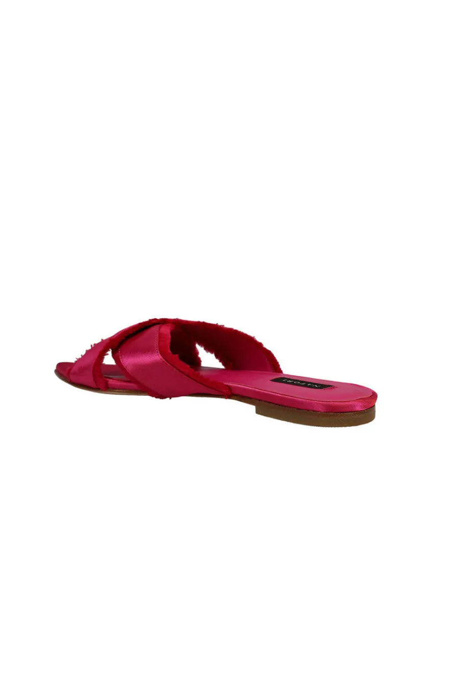 Wayu Satin Fringe Cross Slide Sandals