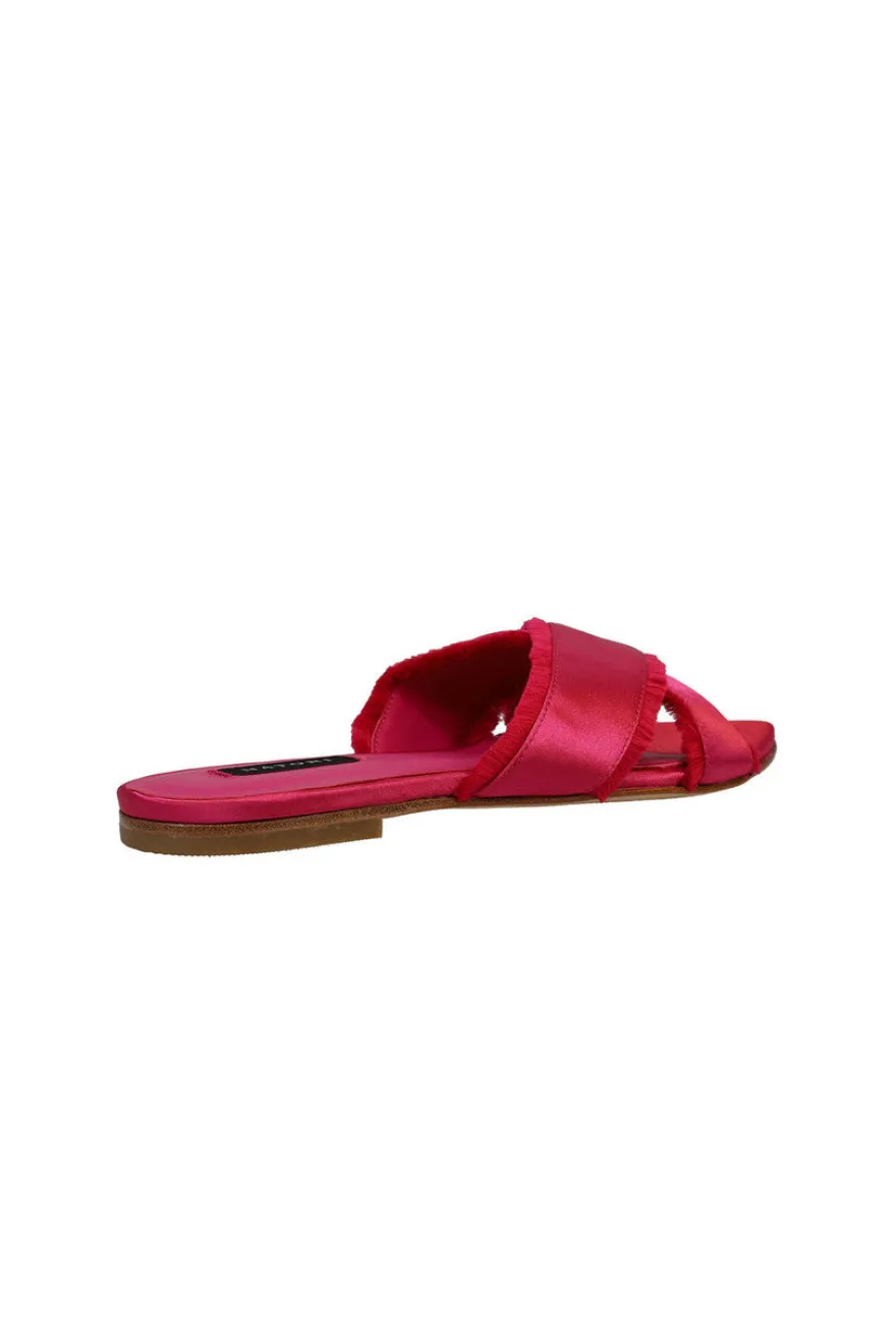 Wayu Satin Fringe Cross Slide Sandals