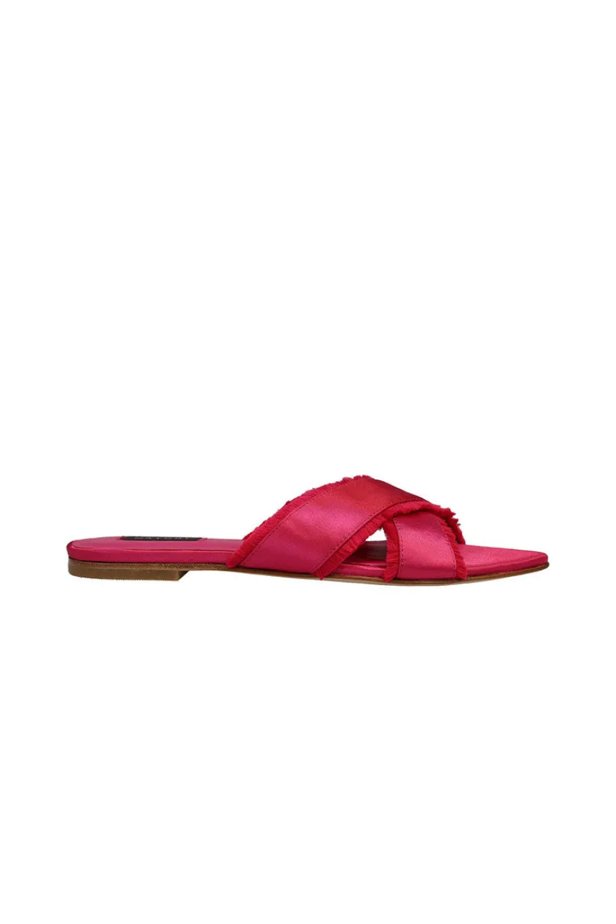 Wayu Satin Fringe Cross Slide Sandals