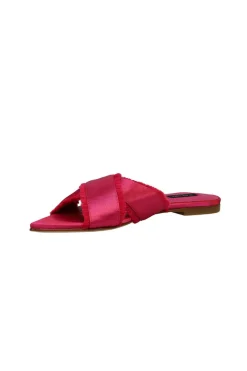 Wayu Satin Fringe Cross Slide Sandals