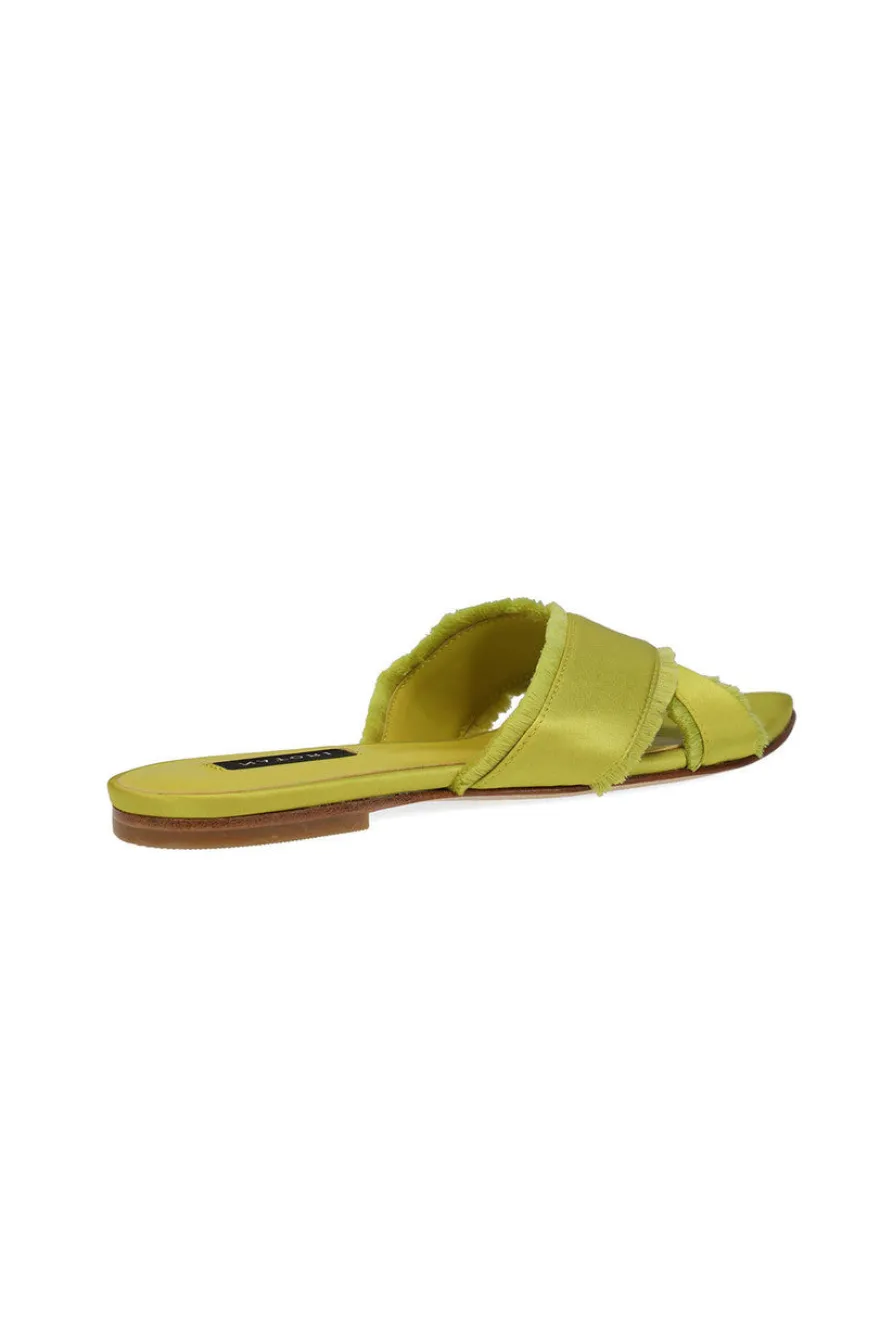 Wayu Satin Fringe Cross Slide Sandals