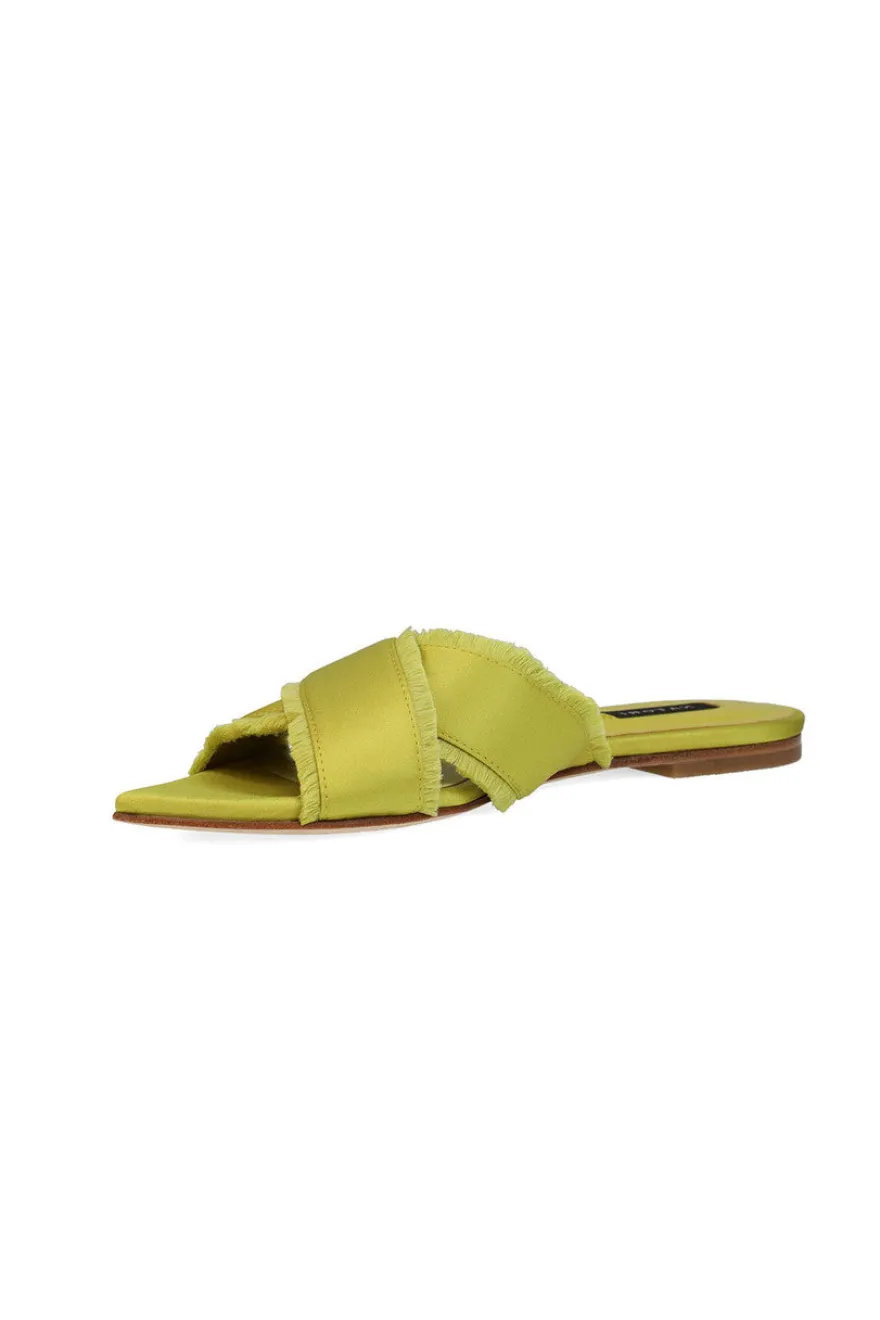 Wayu Satin Fringe Cross Slide Sandals