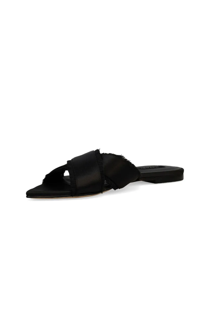 Wayu Satin Fringe Cross Slide Sandals