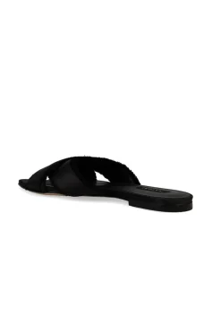 Wayu Satin Fringe Cross Slide Sandals