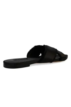 Wayu Satin Fringe Cross Slide Sandals