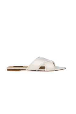 Wayu Satin Fringe Cross Slide Sandals