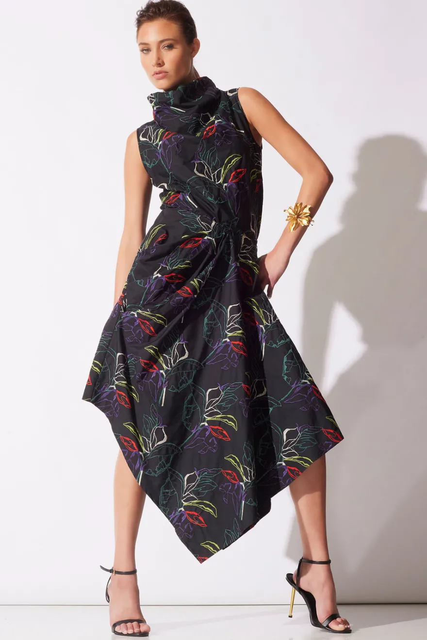Yoru Embroidered Cotton Poplin Origami Asymmetric Skirt