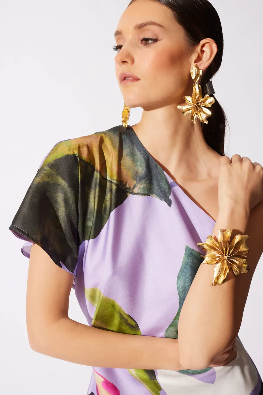 Yoru Silk Twill One Shoulder Dress