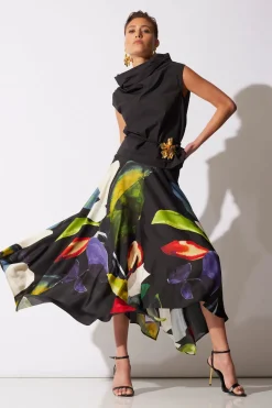 Yoru Silk Twill Origami Maxi Skirt
