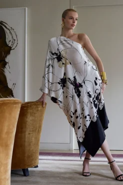 Yumi One Shoulder Silk Caftan