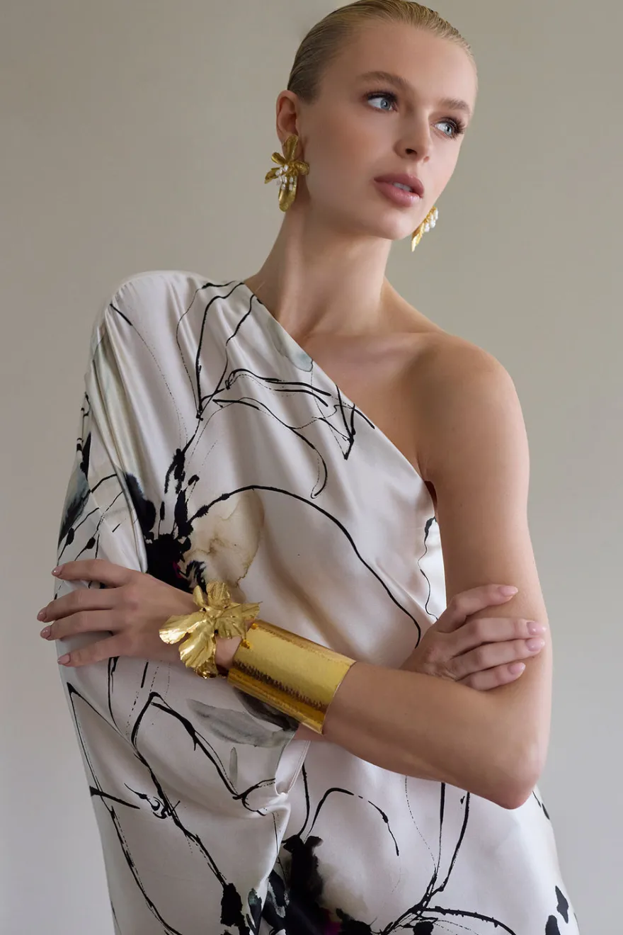 Yumi One Shoulder Silk Caftan